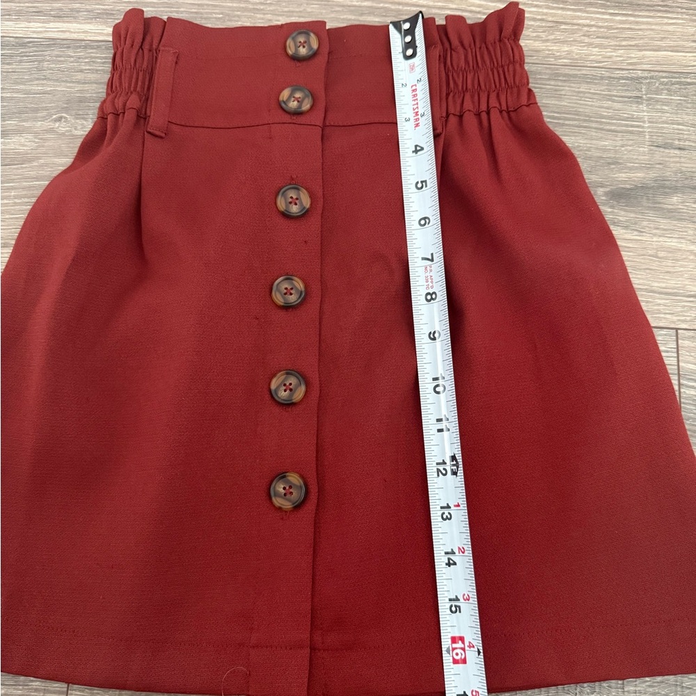 Rust Button Front Mini Skirt - Picture 6 of 7